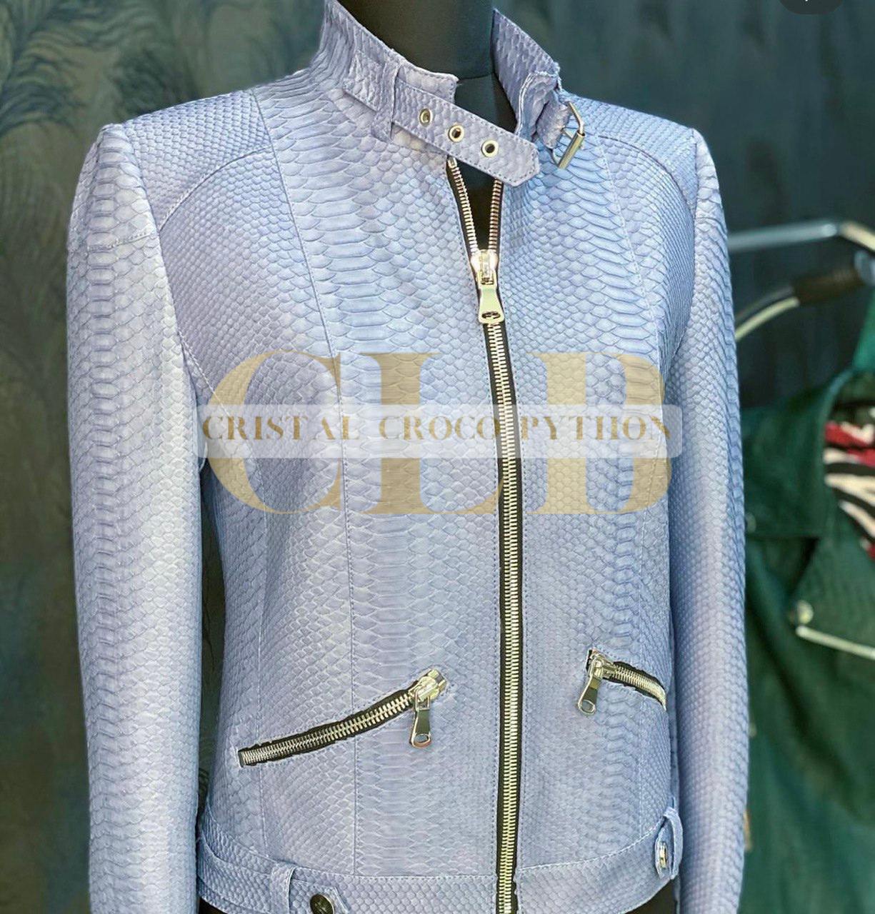 Exclusive White Natural Python Leather Jacket