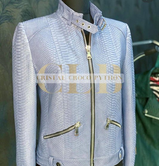 Exclusive White Natural Python Leather Jacket